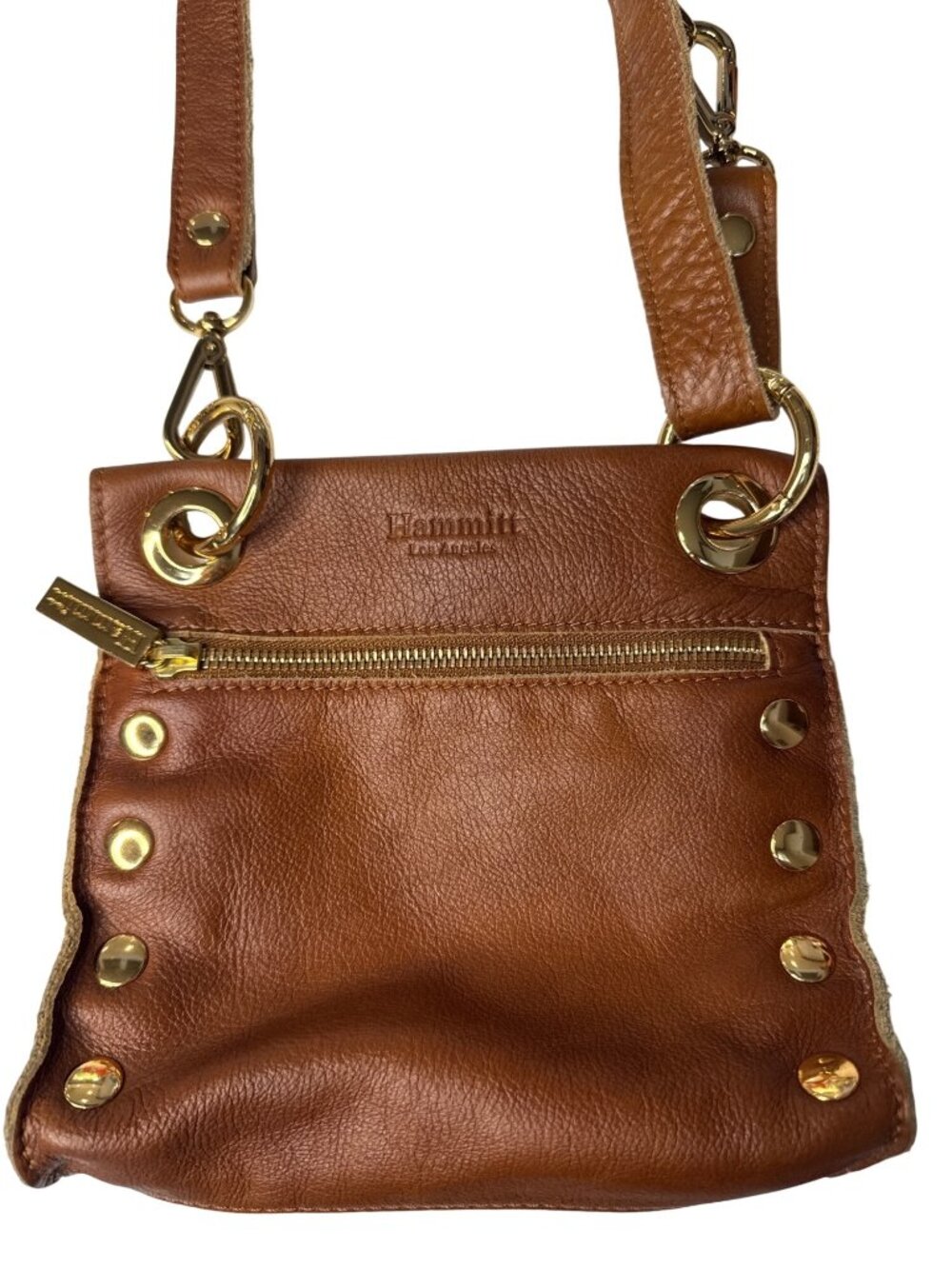 Hammitt Small Brown Leather Crossbody Bag With Gold Hardware & Red Lining